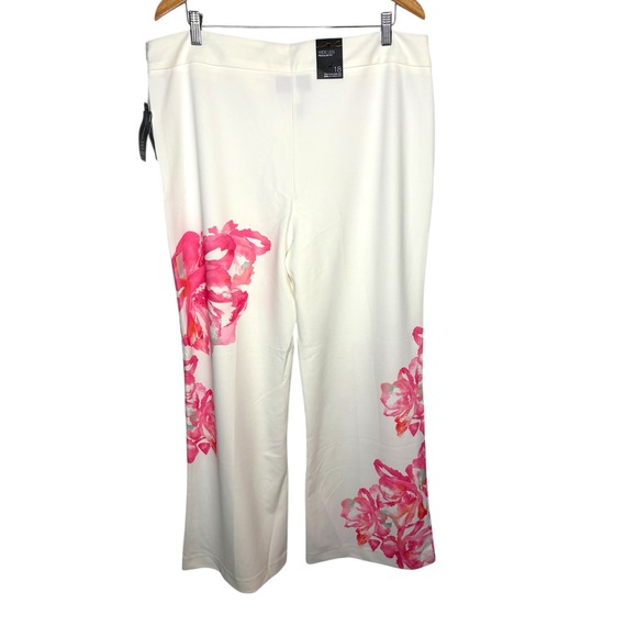 INC International Wide Leg Pants White Floral Print White Pink Size‎ 18 NWT - Picture 6 of 11